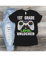 1st Grade Level Unlocked Gamer First Day Of School Boys Shirt Unisex Standard T-Shirt black s