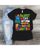 Blast Off Into Kindergarten First Day Of Kinder Teacher Shirt Unisex Standard T-Shirt black s